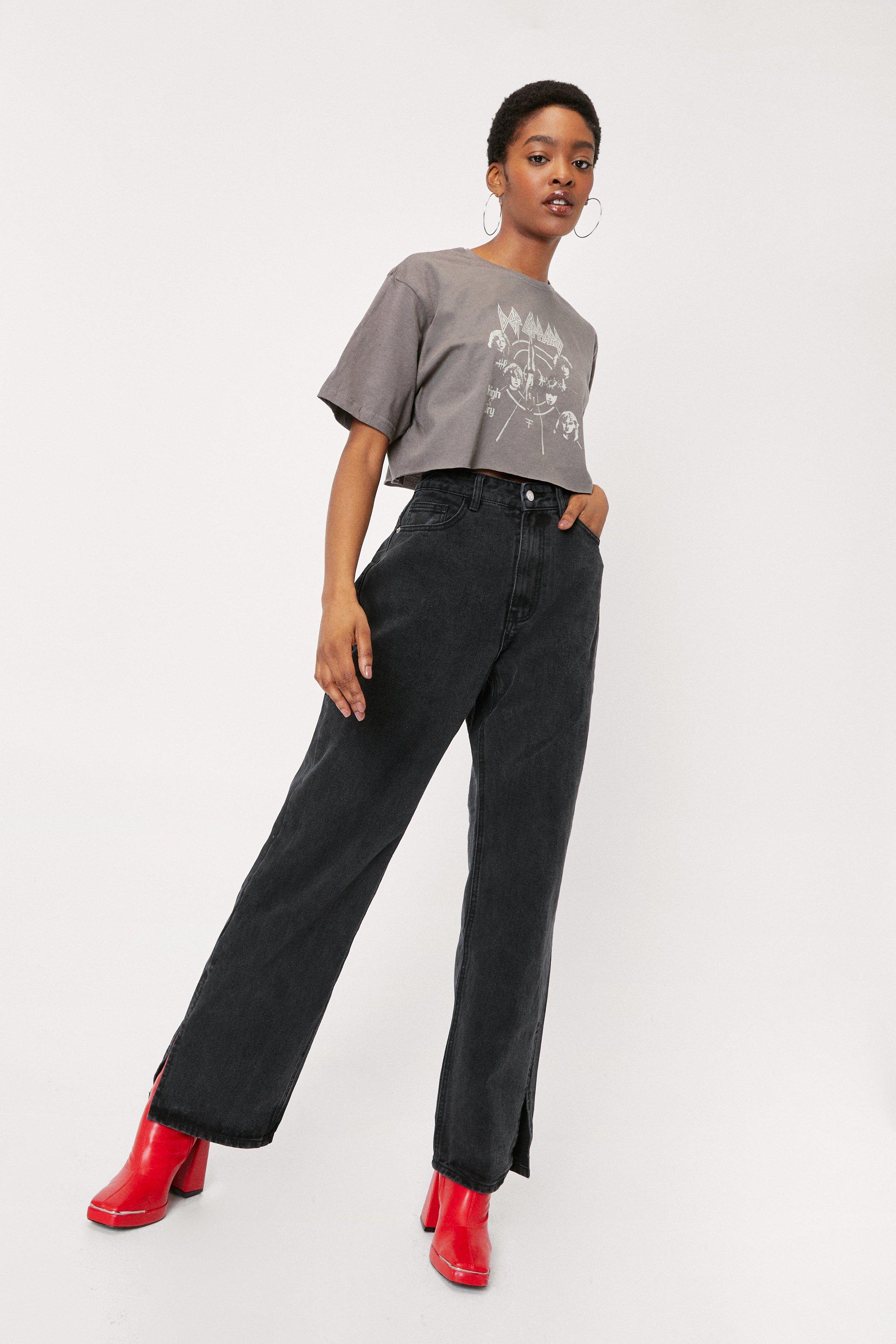 Jean large taille haute fendu sur les c t s Nasty Gal